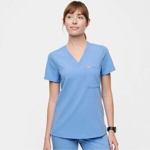 Figs Ceil Blue One Pocket Scrub Top